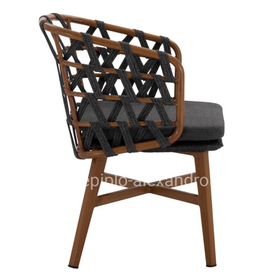 ALUMINUM ARMCHAIR RICKO HM5782.11 WITH WIDE GREY STRAPS  58x59x78 cm.