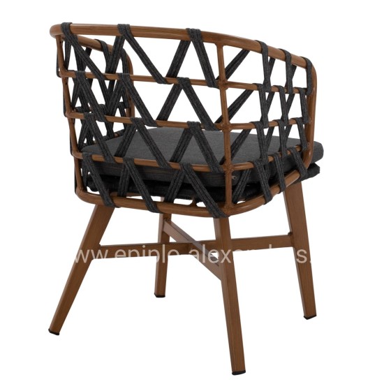 ALUMINUM ARMCHAIR RICKO HM5782.11 WITH WIDE GREY STRAPS  58x59x78 cm.