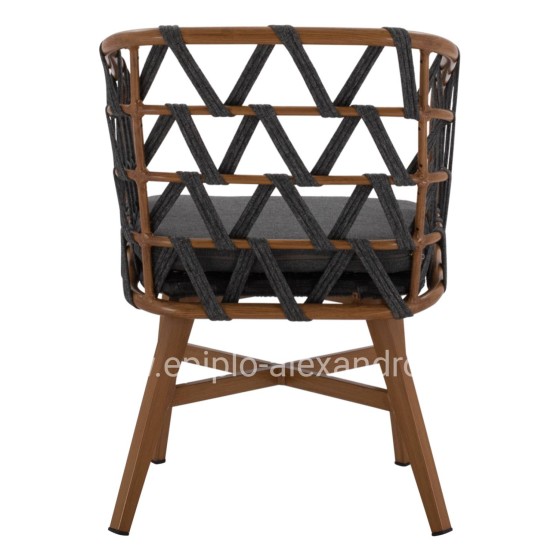 ALUMINUM ARMCHAIR RICKO HM5782.11 WITH WIDE GREY STRAPS  58x59x78 cm.