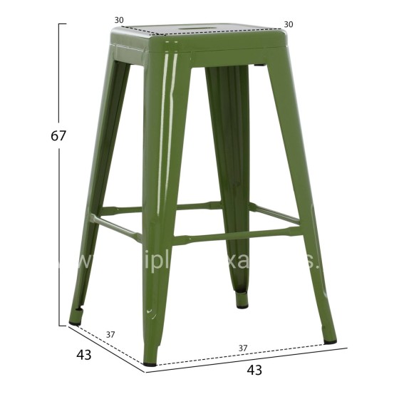 BAR STOOL MEDIUM HEIGHT MELITA-PRO HM8573.53 METAL IN LIGHT OLIVE GREEN 43x43x67Hcm.