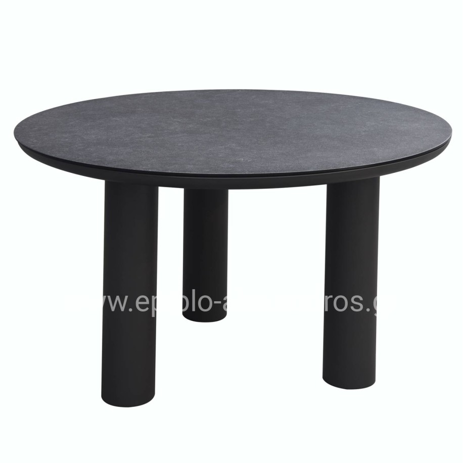 ALUMINUM ROUND TABLE DOSUN HM6201.01 DARK GREY FRAME-3D PRINTED GLASS TOP WITH CERAMIC LOOK Φ120cm.