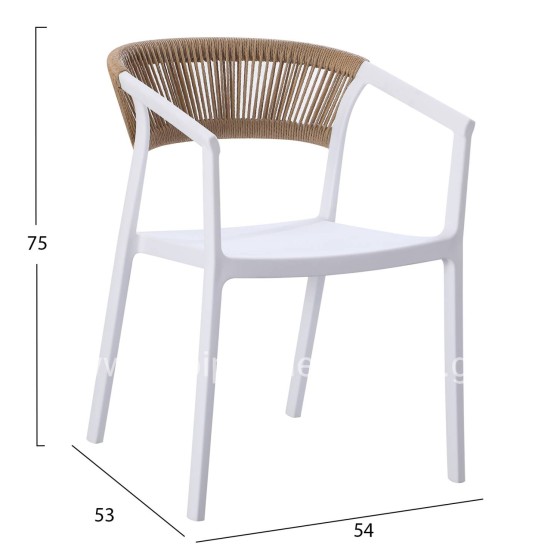 ARMCHAIR POLYPROPYLENE BOGI HM6240.01 WHITE WITH BEIGE PP ROPE 55x53.5x74Hcm.