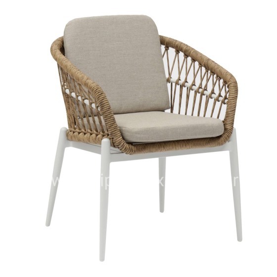 ALUMINUM ARMCHAIR GALDIN HM6272.02 WHITE & BEIGE-P.E.RATTAN NATURAL 61x65x82Hcm.
