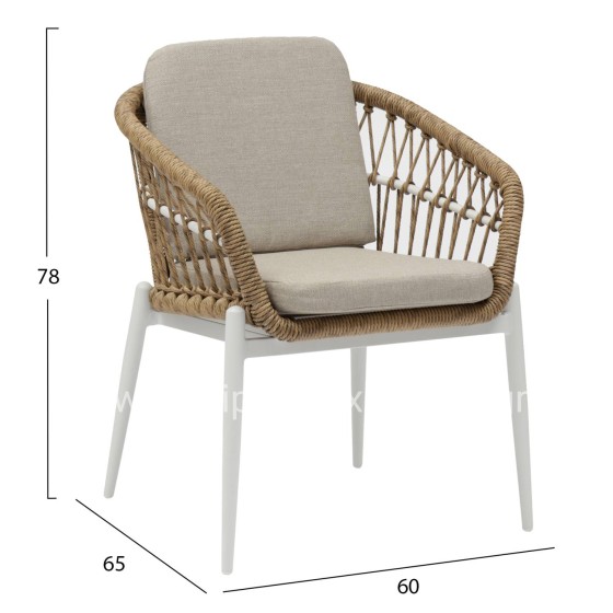 ALUMINUM ARMCHAIR GALDIN HM6272.02 WHITE & BEIGE-P.E.RATTAN NATURAL 61x65x82Hcm.