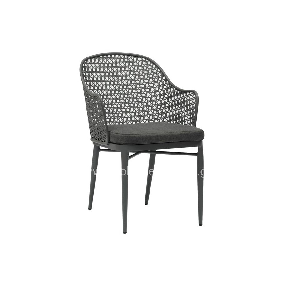 ALUMINUM ARMCHAIR OREGO HM6268.01 FRAME AND CUSHION IN DARK GREY 56x59x81Hcm.