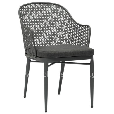 ALUMINUM ARMCHAIR OREGO HM6268.01 FRAME AND CUSHION IN DARK GREY 56x59x81Hcm.