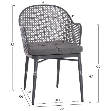 ALUMINUM ARMCHAIR OREGO HM6268.01 FRAME AND CUSHION IN DARK GREY 56x59x81Hcm.