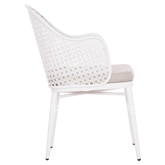 ALUMINUM ARMCHAIR OREGO HM6268.02 WHITE-CUSHION LIGHT GREY 56x59x81Hcm.