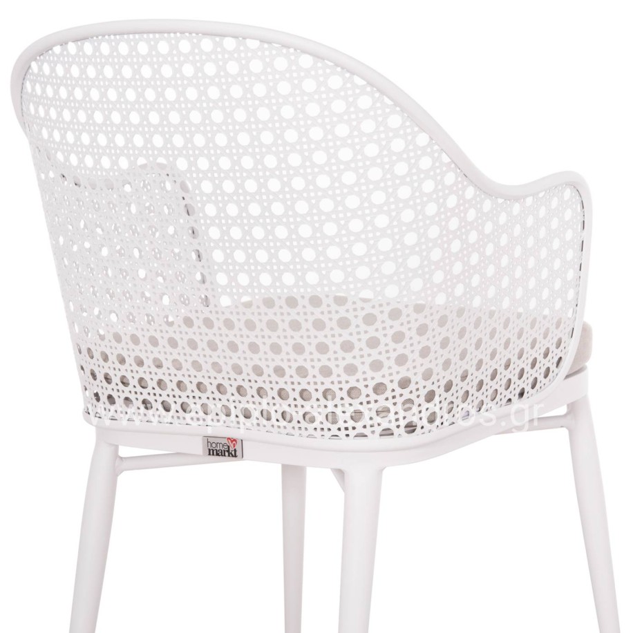ALUMINUM ARMCHAIR OREGO HM6268.02 WHITE-CUSHION LIGHT GREY 56x59x81Hcm.
