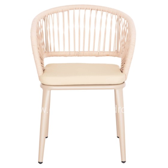 ALUMINUM ARMCHAIR MAGNET HM6287.04 GREY FRAME-P.E.ROPE IN CAPPUCCINO 59x61x81.5Hcm.