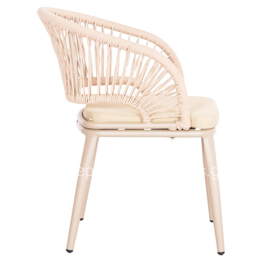 ALUMINUM ARMCHAIR MAGNET HM6287.04 GREY FRAME-P.E.ROPE IN CAPPUCCINO 59x61x81.5Hcm.