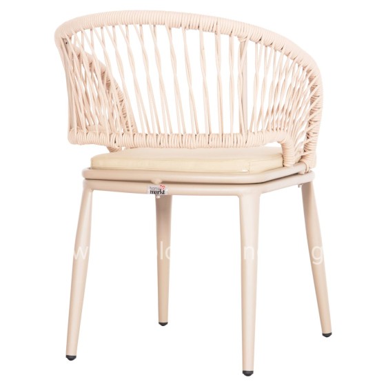 ALUMINUM ARMCHAIR MAGNET HM6287.04 GREY FRAME-P.E.ROPE IN CAPPUCCINO 59x61x81.5Hcm.