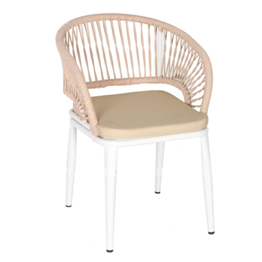 ALUMINUM ARMCHAIR MAGNET HM6287.02 WHITE FRAME-P.E.ROPE IN BEIGE 59x61x81.5Hcm.