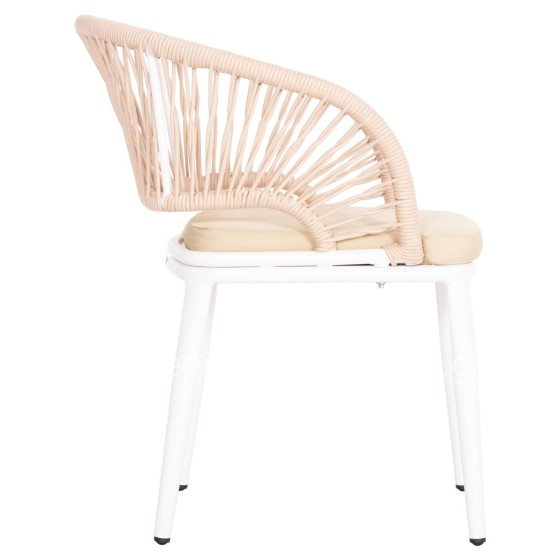 ALUMINUM ARMCHAIR MAGNET HM6287.02 WHITE FRAME-P.E.ROPE IN BEIGE 59x61x81.5Hcm.