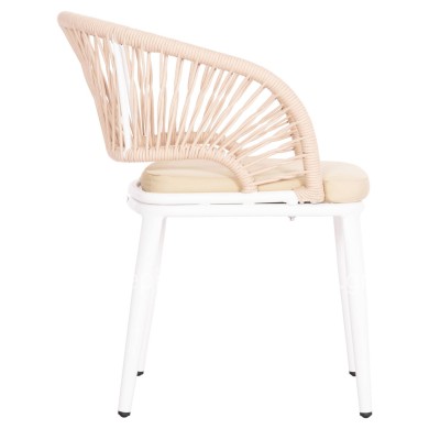 ALUMINUM ARMCHAIR MAGNET HM6287.02 WHITE FRAME-P.E.ROPE IN BEIGE 59x61x81.5Hcm.