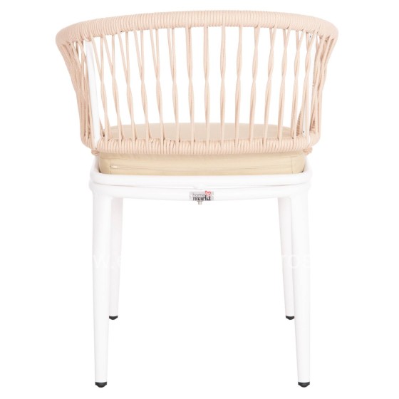 ALUMINUM ARMCHAIR MAGNET HM6287.02 WHITE FRAME-P.E.ROPE IN BEIGE 59x61x81.5Hcm.