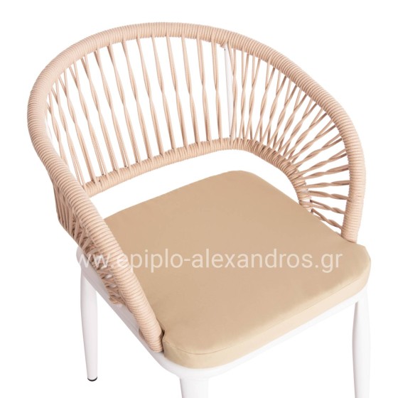 ALUMINUM ARMCHAIR MAGNET HM6287.02 WHITE FRAME-P.E.ROPE IN BEIGE 59x61x81.5Hcm.