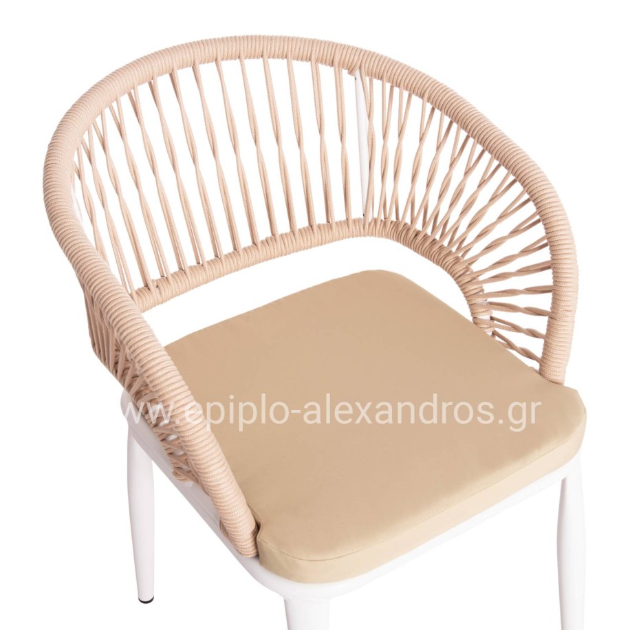 ALUMINUM ARMCHAIR MAGNET HM6287.02 WHITE FRAME-P.E.ROPE IN BEIGE 59x61x81.5Hcm.