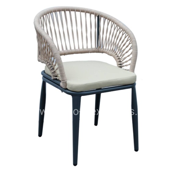 ALUMINUM ARMCHAIR MAGNET HM6287.01 DRAK GREY FRAME-P.E.ROPE IN CREAM WHITE 59x61x81.5Hcm.