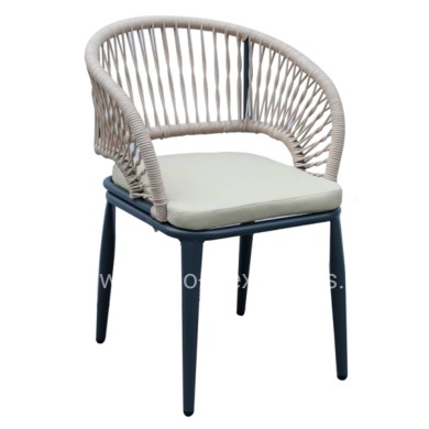 ALUMINUM ARMCHAIR MAGNET HM6287.01 DRAK GREY FRAME-P.E.ROPE IN CREAM WHITE 59x61x81.5Hcm.