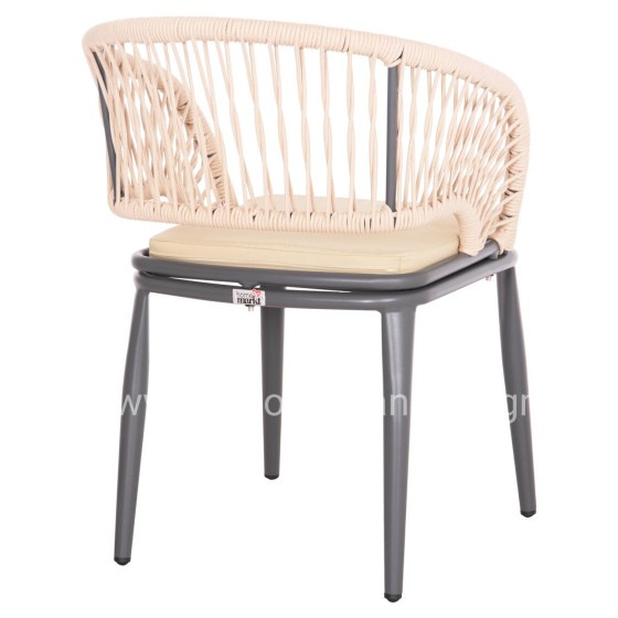 ALUMINUM ARMCHAIR MAGNET HM6287.01 DRAK GREY FRAME-P.E.ROPE IN CREAM WHITE 59x61x81.5Hcm.