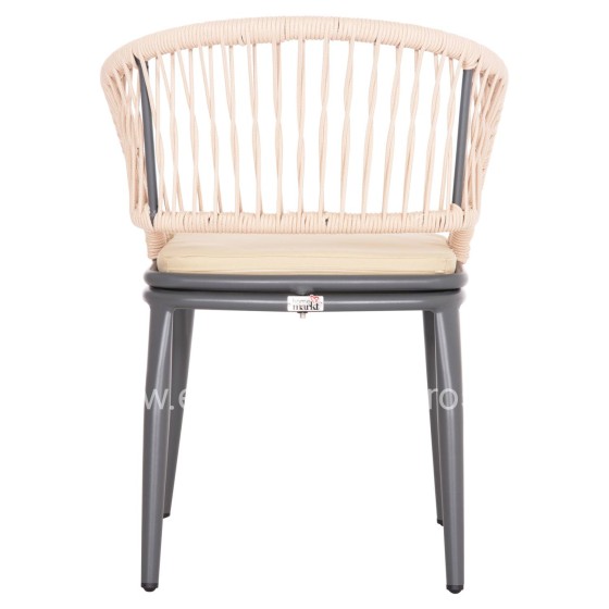 ALUMINUM ARMCHAIR MAGNET HM6287.01 DRAK GREY FRAME-P.E.ROPE IN CREAM WHITE 59x61x81.5Hcm.