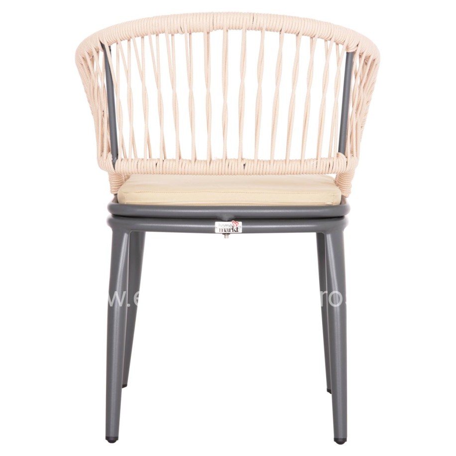 ALUMINUM ARMCHAIR MAGNET HM6287.01 DRAK GREY FRAME-P.E.ROPE IN CREAM WHITE 59x61x81.5Hcm.