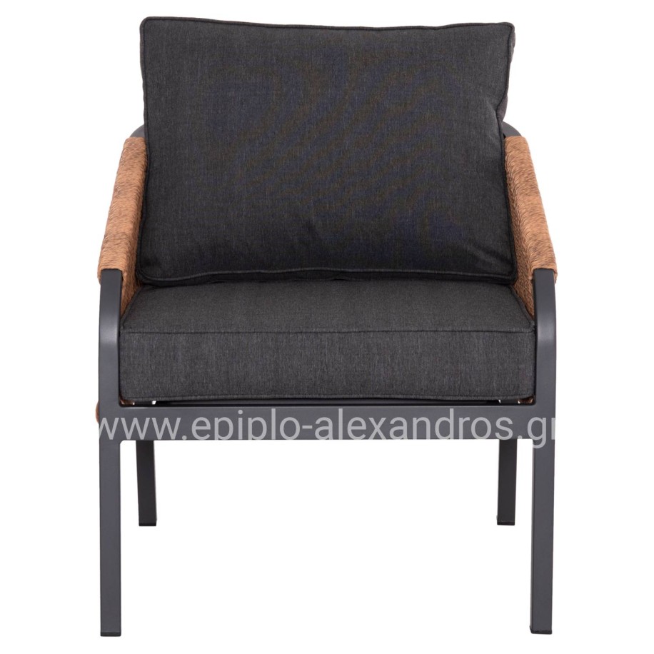 ALUMINUM ARMCHAIR MAYBEL HM6283.01 ANTHRACITE WITH BROWN P.E.RATTAN 67x74x72-87Hcm.