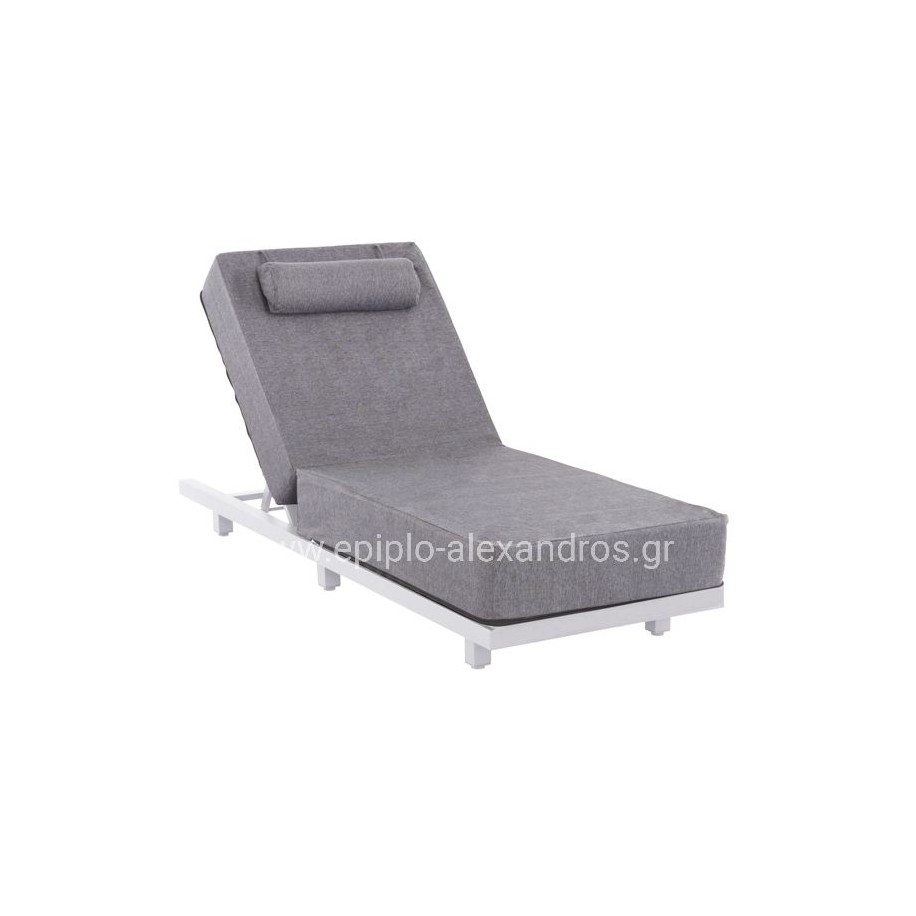 PROFESSIONAL SUNLOUNGER JESSIE HM10714.01 WHITE ALUMINUM-GREY CUSHION 200x71x79Hcm.