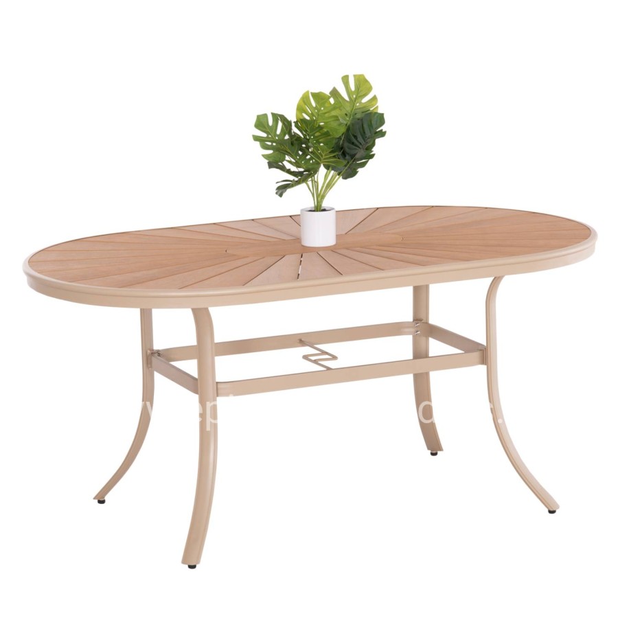 OUTDOOR DINING TABLE TELAMO HM6288.04 ALUMINUM IN CHAMPAGNE & POLYWOOD TABLETOP 160X90Χ73.5Hcm.