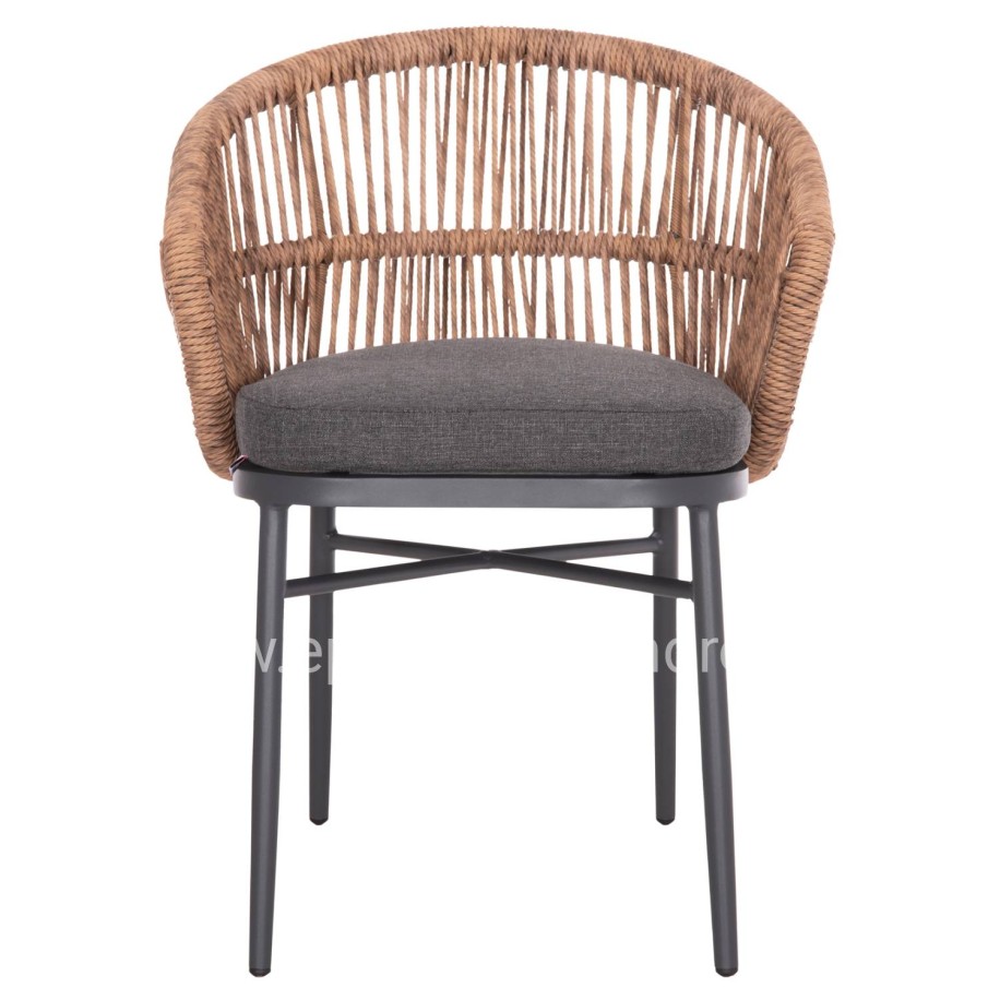 ALUMINUM DINING CHAIR ORIN HM6265.01 DARK GREY FRAME-P.E. RATTAN IN NATURAL 58x61x75Hcm.