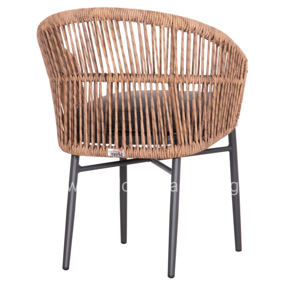ALUMINUM DINING CHAIR ORIN HM6265.01 DARK GREY FRAME-P.E. RATTAN IN NATURAL 58x61x75Hcm.