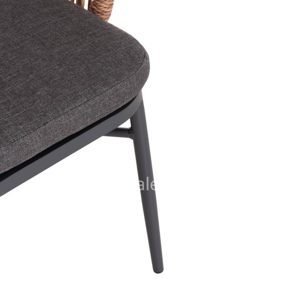 ALUMINUM DINING CHAIR ORIN HM6265.01 DARK GREY FRAME-P.E. RATTAN IN NATURAL 58x61x75Hcm.