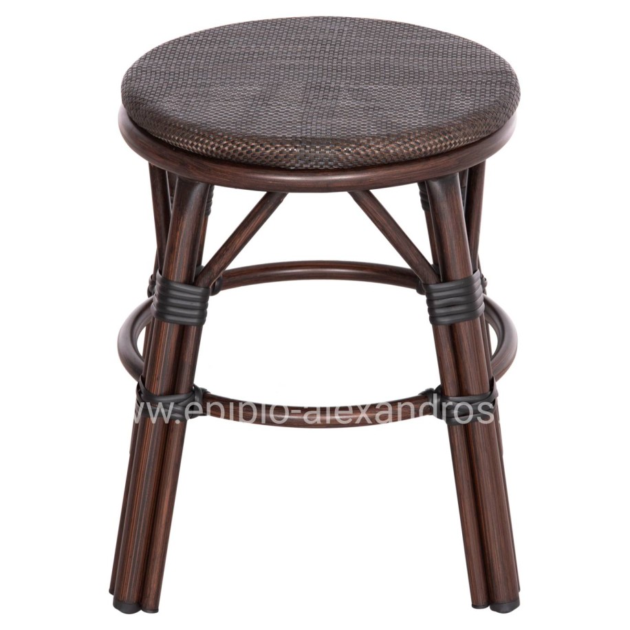 ALUMINUM ROUND STOOL CHINO HM6285.01 BAMBOO LOOK BROWN-TEXTILENE BROWN Φ36x46Hcm.