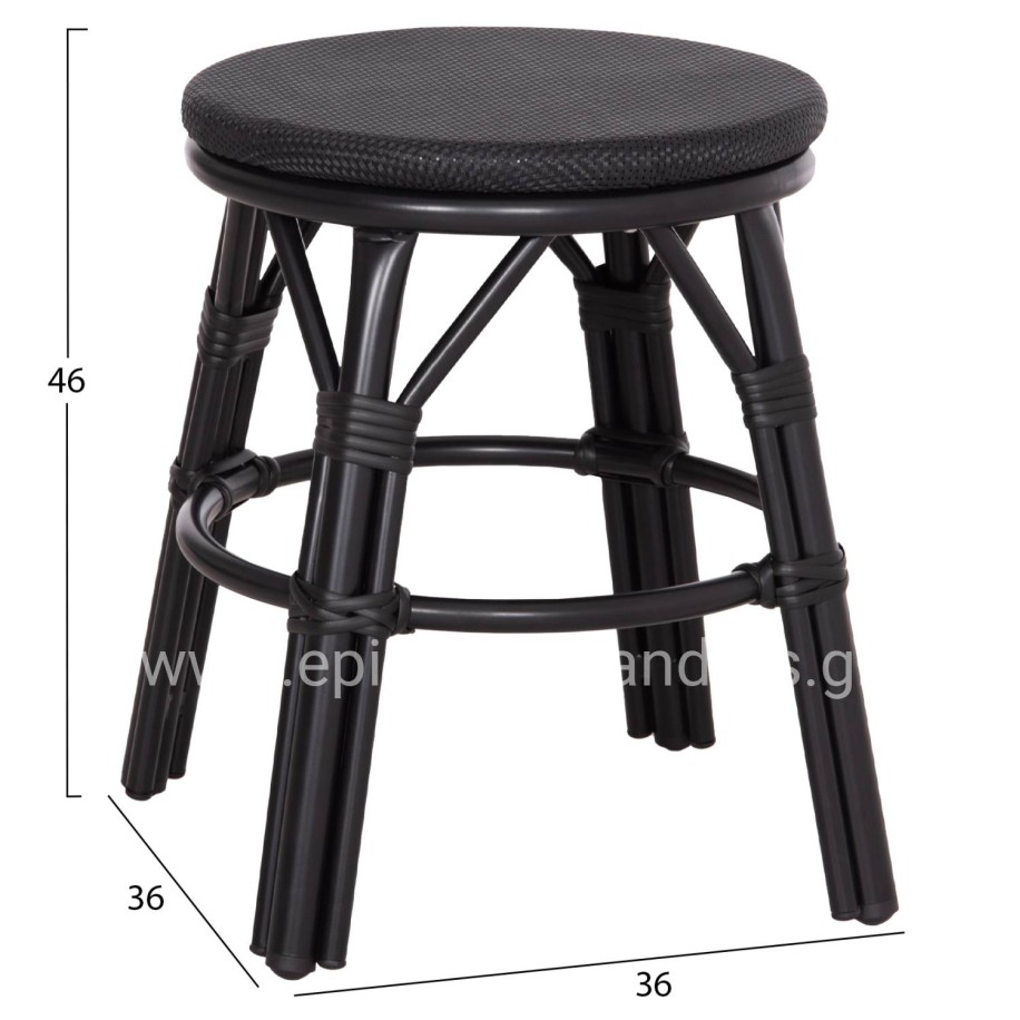 ALUMINUM ROUND STOOL CHINO HM6285.02 BAMBOO LOOK & TEXTILENE IN BLACK Φ36x46Hcm.