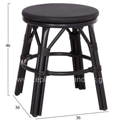 ALUMINUM ROUND STOOL CHINO HM6285.02 BAMBOO LOOK & TEXTILENE IN BLACK Φ36x46Hcm.