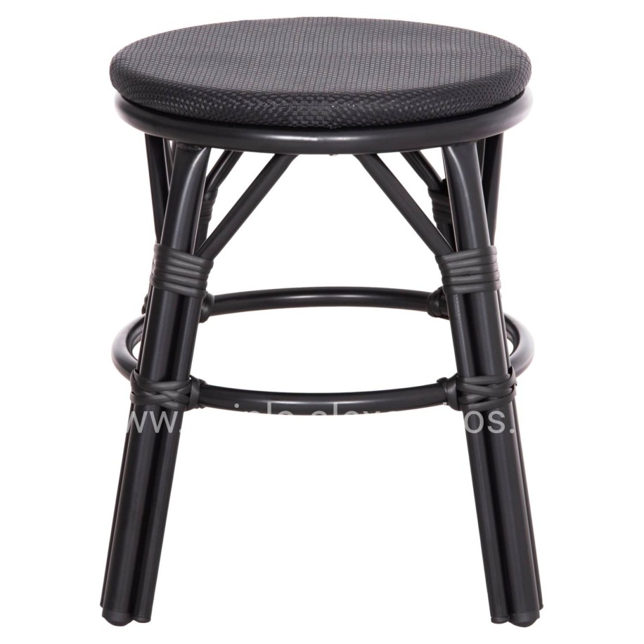 ALUMINUM ROUND STOOL CHINO HM6285.02 BAMBOO LOOK & TEXTILENE IN BLACK Φ36x46Hcm.