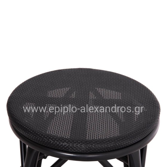 ALUMINUM ROUND STOOL CHINO HM6285.02 BAMBOO LOOK & TEXTILENE IN BLACK Φ36x46Hcm.