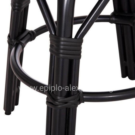ALUMINUM ROUND STOOL CHINO HM6285.02 BAMBOO LOOK & TEXTILENE IN BLACK Φ36x46Hcm.