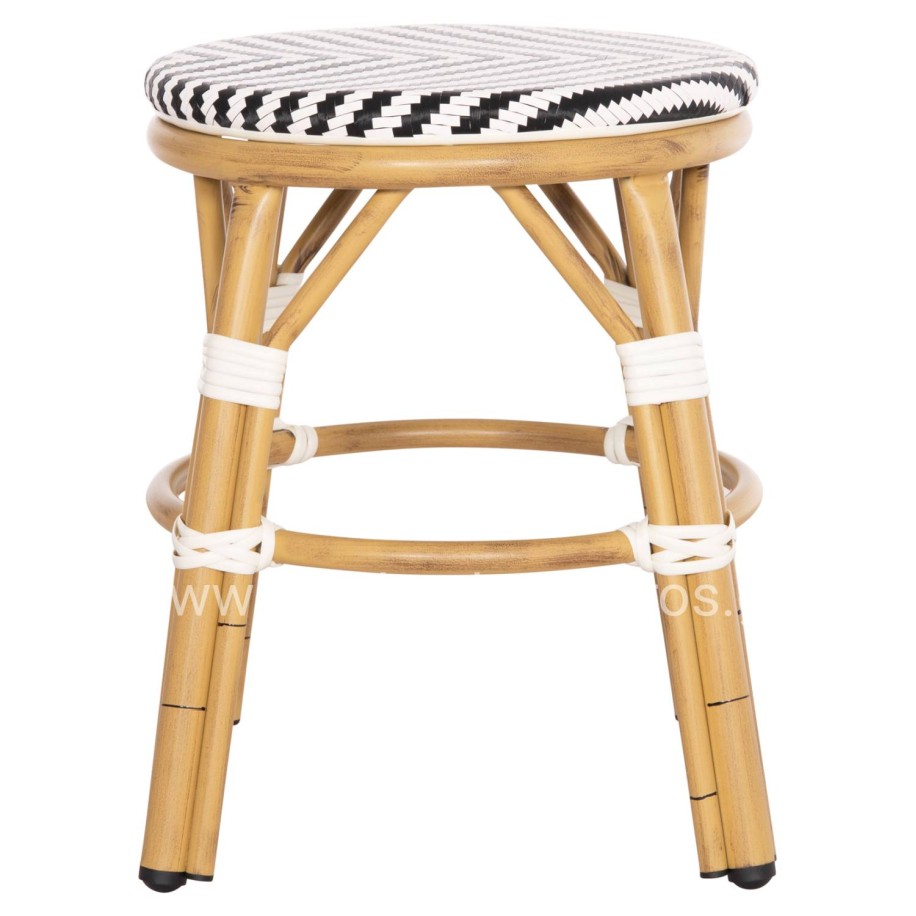 ALUMINUM ROUND STOOL CHINO HM6285.03 BAMBOO LOOK-TEXTILENE IN WHITE-BLACK Φ36x46Hcm.