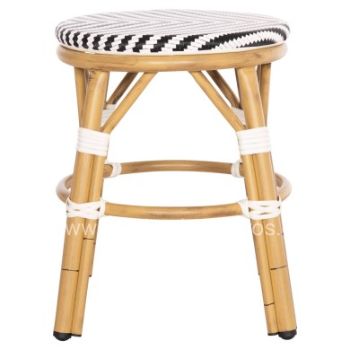 ALUMINUM ROUND STOOL CHINO HM6285.03 BAMBOO LOOK-TEXTILENE IN WHITE-BLACK Φ36x46Hcm.