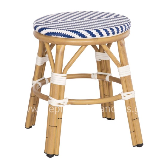 ALUMINUM ROUND STOOL CHINO HM6285.05 BAMBOO LOOK-TEXTILENE WHITE & BLUE Φ36x46Hcm.