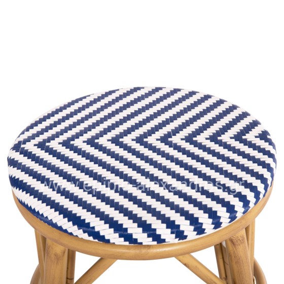 ALUMINUM ROUND STOOL CHINO HM6285.05 BAMBOO LOOK-TEXTILENE WHITE & BLUE Φ36x46Hcm.