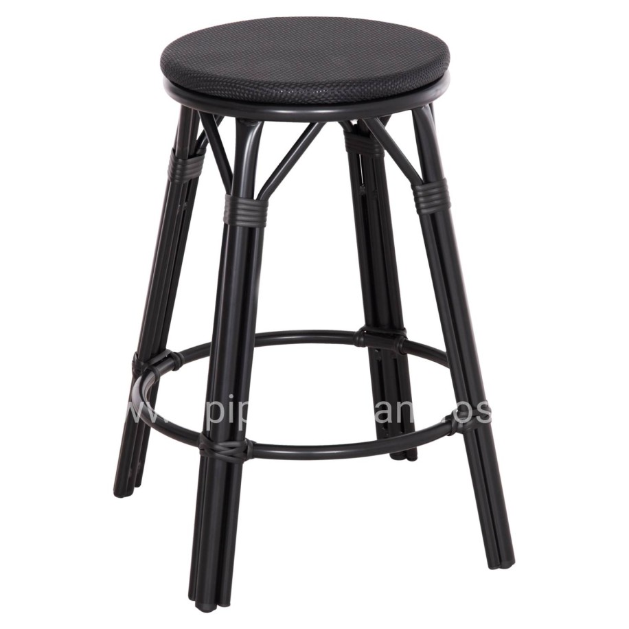ALUMINUM MEDIUM HEIGHT BAR STOOL CHINO HM6286.02 BAMBOO LOOK & TEXTILENE IN BLACK 43x43x65Hcm.