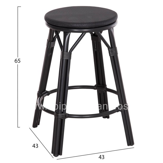 ALUMINUM MEDIUM HEIGHT BAR STOOL CHINO HM6286.02 BAMBOO LOOK & TEXTILENE IN BLACK 43x43x65Hcm.