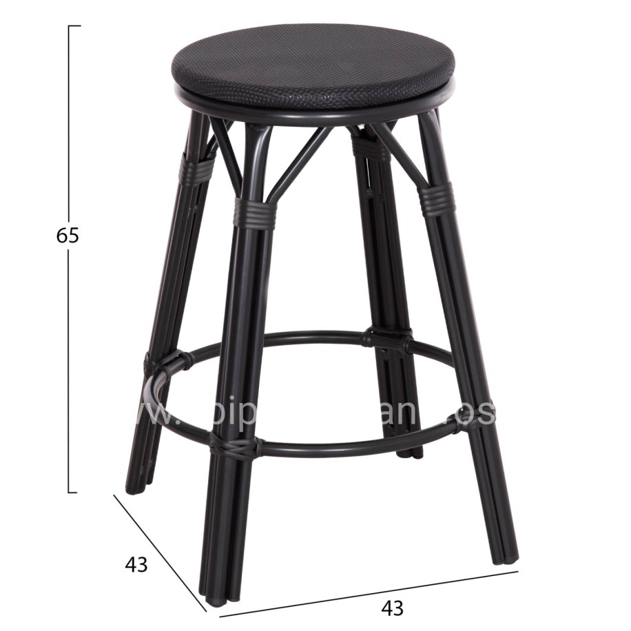 ALUMINUM MEDIUM HEIGHT BAR STOOL CHINO HM6286.02 BAMBOO LOOK & TEXTILENE IN BLACK 43x43x65Hcm.