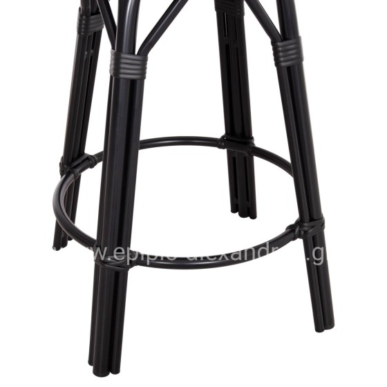 ALUMINUM MEDIUM HEIGHT BAR STOOL CHINO HM6286.02 BAMBOO LOOK & TEXTILENE IN BLACK 43x43x65Hcm.
