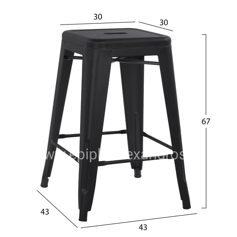 BAR STOOL MEDIUM HEIGHT MELITA-PRO HM8573.42 METAL IN MATTE BLACK 43x43x67Hcm.