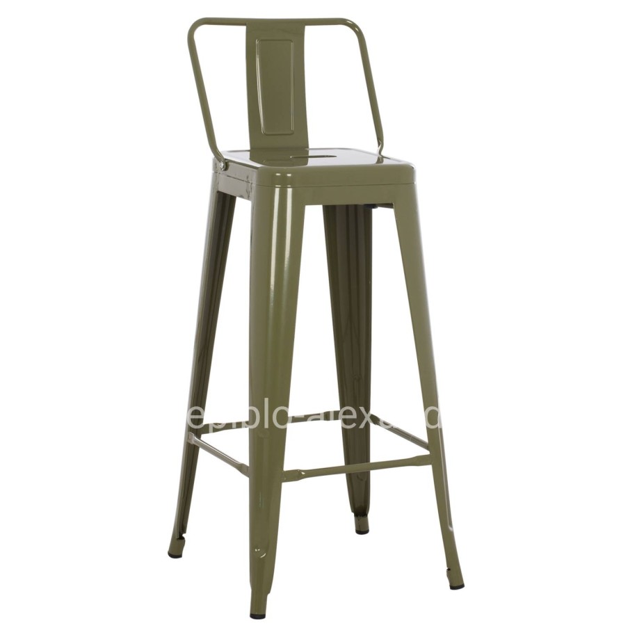 BAR STOOL WITH BACKREST MELITA-PRO HM8643.43 METAL IN DARK OLIVE GREEN 42x42x100Hcm.