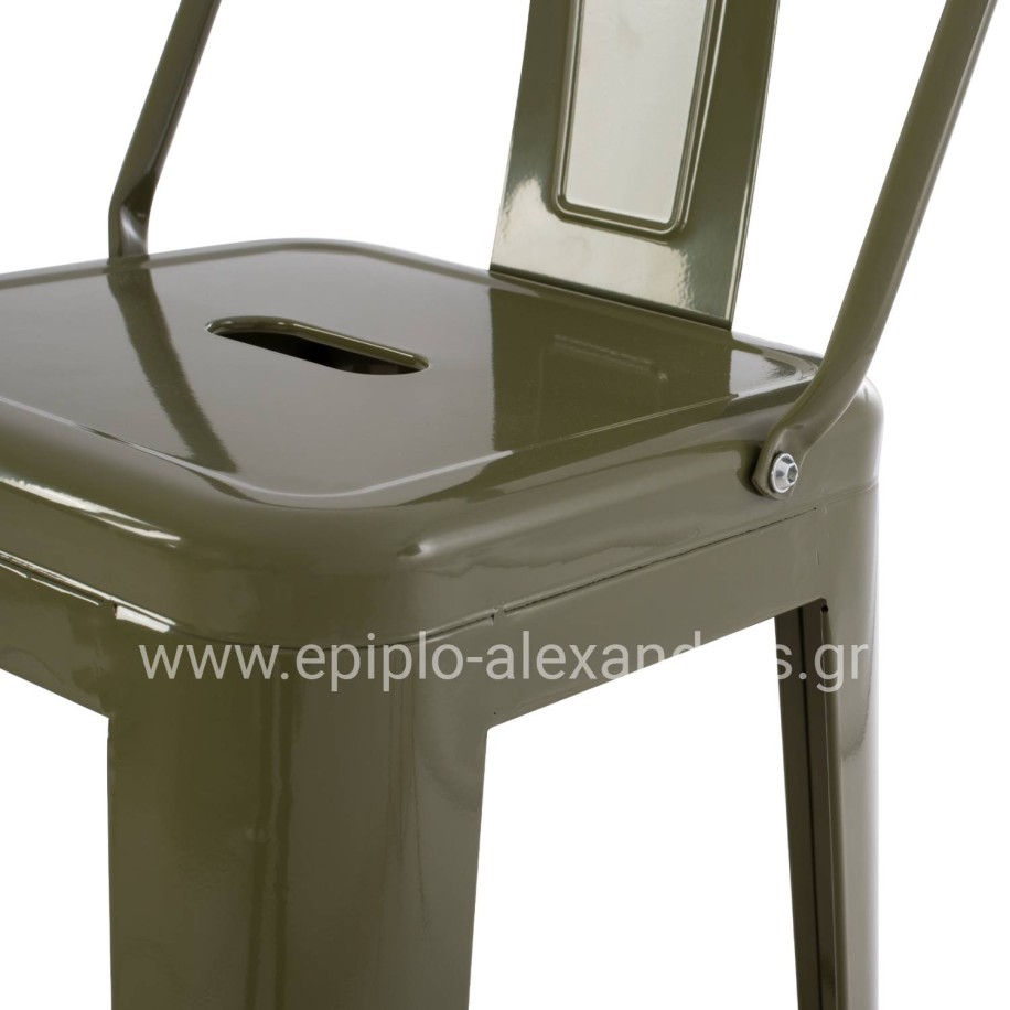 BAR STOOL WITH BACKREST MELITA-PRO HM8643.43 METAL IN DARK OLIVE GREEN 42x42x100Hcm.